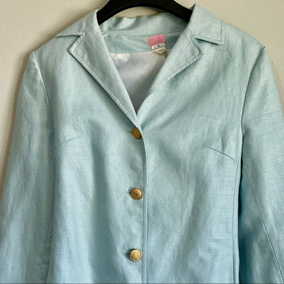 Molly B Coastal Blue Preppy Belted Trench Coat Jacket - Size 8 - Picture 2 of 10